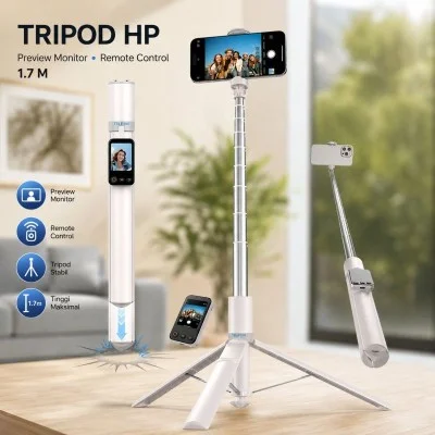 TELESIN Tripod HP Tongsis Monopod Preview Monitor Remote 1.7M - White
